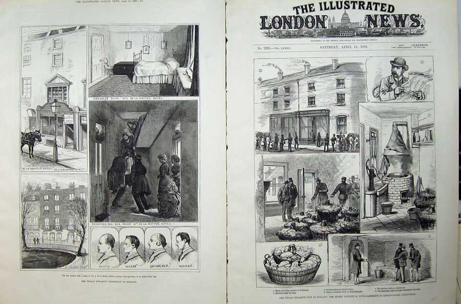 Old Antique Print 1883 Dela Motte'S Hotel Fenian Dynamite Birmingham Art 19th