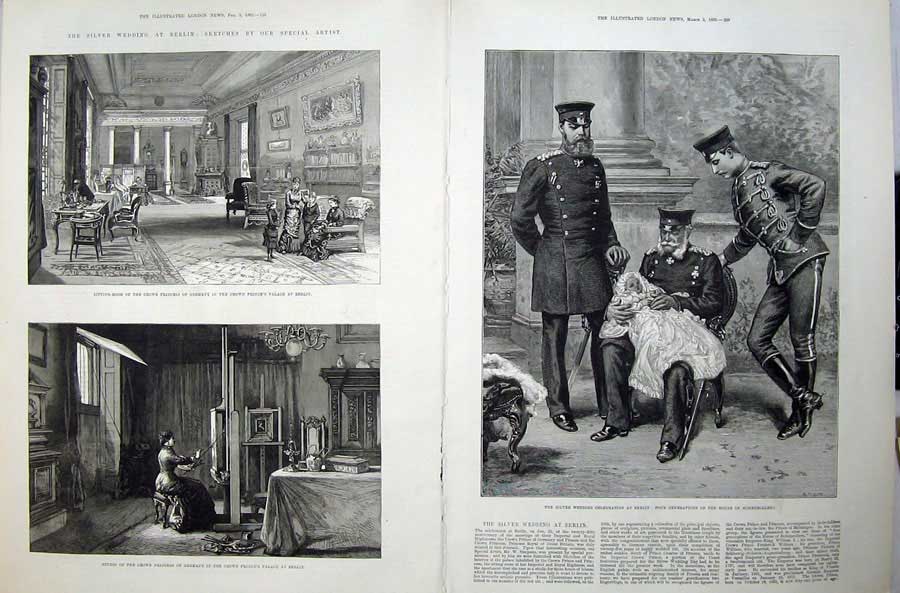 Old Antique Print Silver Wedding Berlin 1883 Palace Studio Hohenzollern 19th