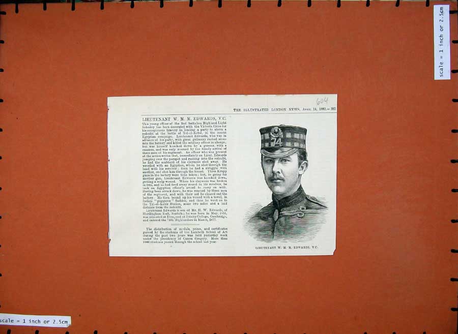 Original Old Antique Print 1883 Portrait Lieutenant Edwards Army Man War 19th