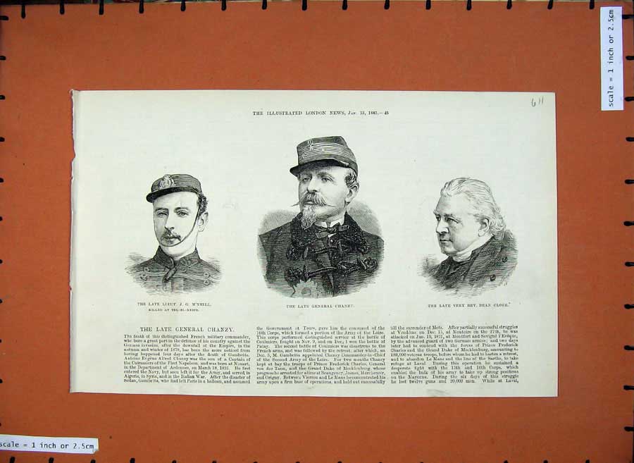 Old Antique Print 1883 General Chanzy Rev.Dean Close Lieutenant M'Neill 19th