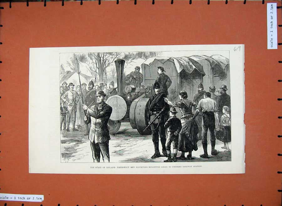 Old Antique Print 1883 Ireland Tractor Engine Thurles Railway Station Art 19th