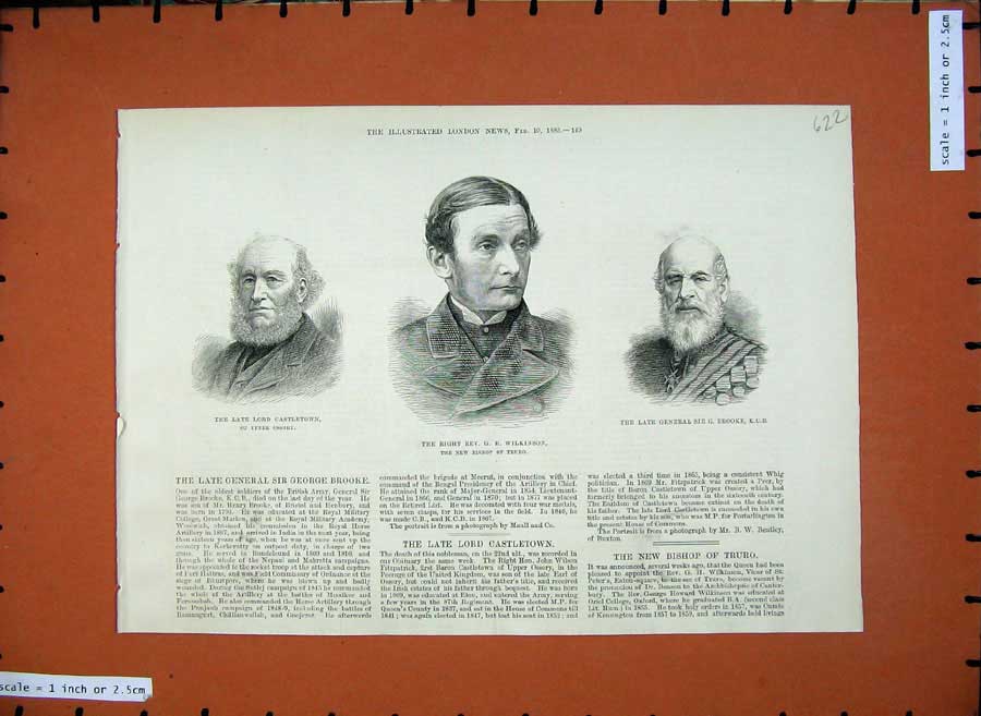 Original Old Antique Print Bishop Truro Wilkinson 1883 Brooke Castletown Ossory