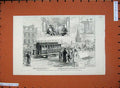 Old Antique Print 1883 Electric Tramway Metropolitan Tramway Kew Bridge 19th
