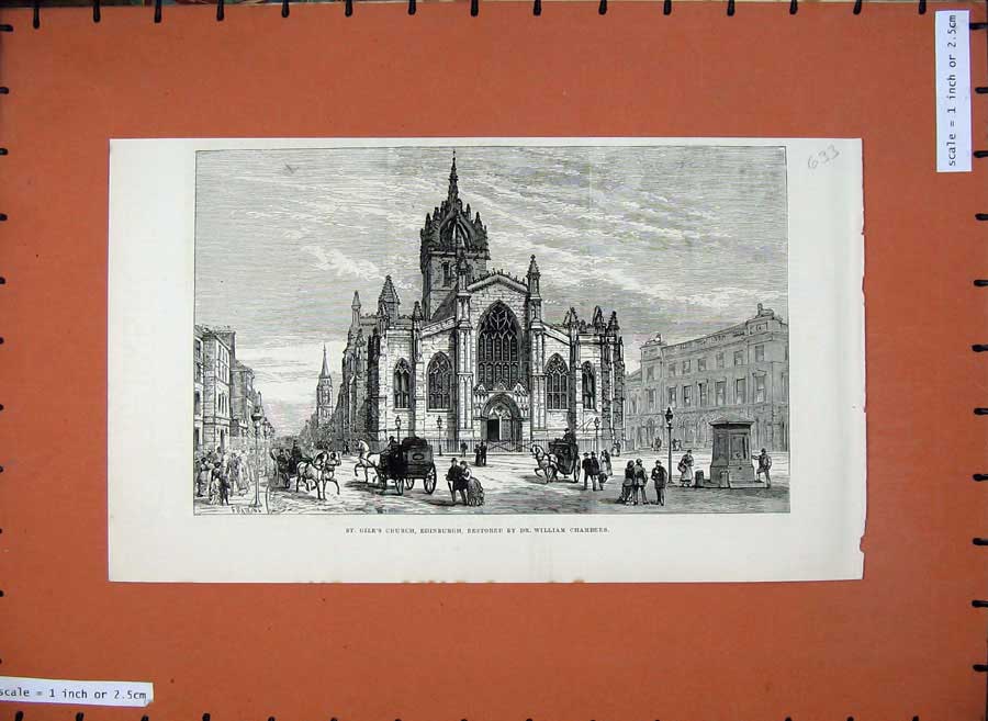 Old Antique Print Fine Art 1883 Giles Church Edinburgh William Chambers 19th