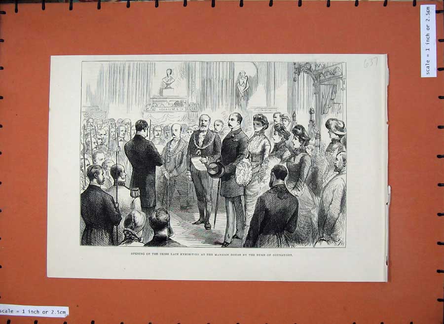 Old Antique Print 1883 Irish Lace Exhibition Mansion House Duke Connaught 19th