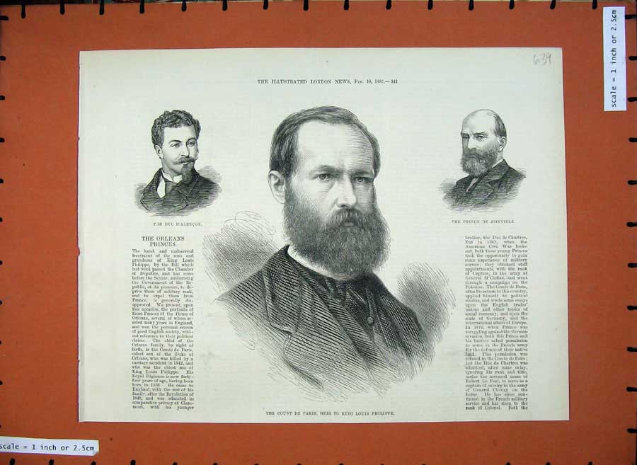 Old Antique Print 1883 Count De Paris Prince Joinville Duc D'Alencon Men 19th