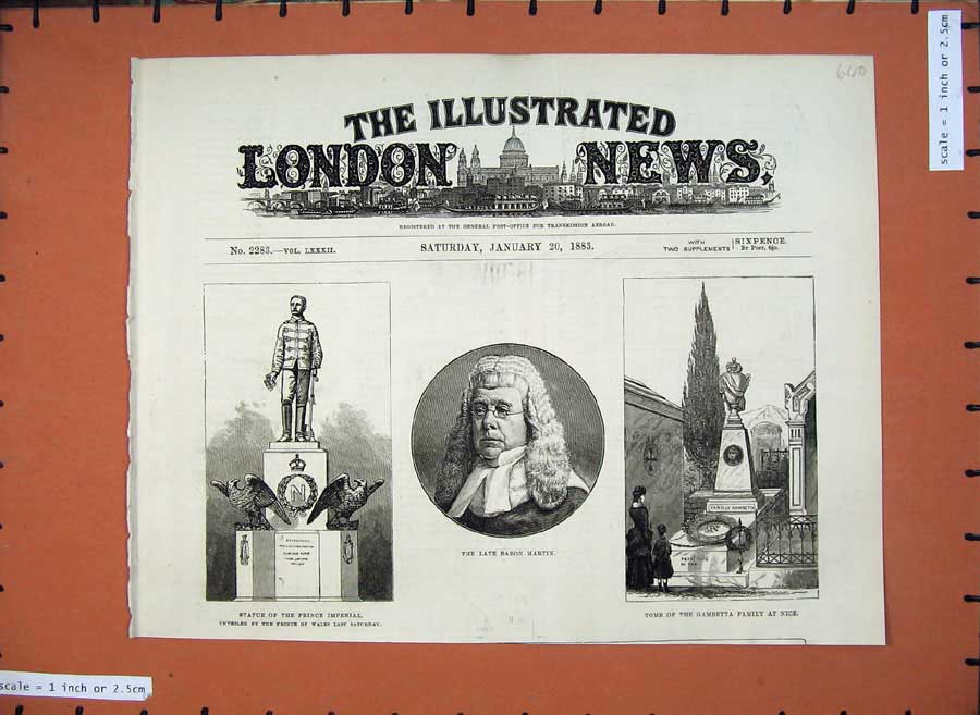 Old Antique Print 1883 Baron Martin Prince Imperial Statue Tomb Gambetta 19th
