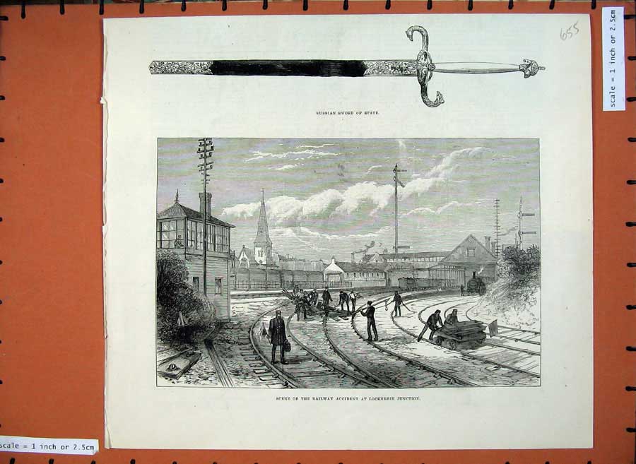 Old Antique Print Russian Sword State 1883 Railway Crash Lockerbie Train 19th