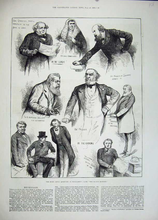 Old Antique Print 1883 Suez Canal House Commons Parliament Lords Law Men 19th