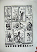 Old Antique Print Christmas Pantomimes 1883 Fairy Godmother Queen Clown 19th