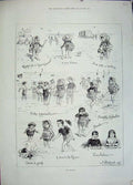 Original Old Antique Print 1883 Sea Urchins Children Sea-Side Beach Playing