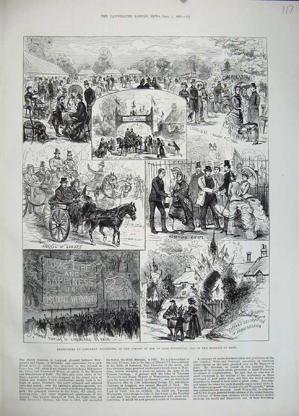 Old Antique Print 1883 Longleat Wiltshire Lord Weymouth Marquis Bath Art 19th