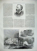 Old Antique Print 1883 Andrew Clarke Bart Fire Lunatic Asylum Middlesex 19th