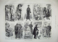 Original Old Antique Print 1883 Tourists Painting French Romance People 19th