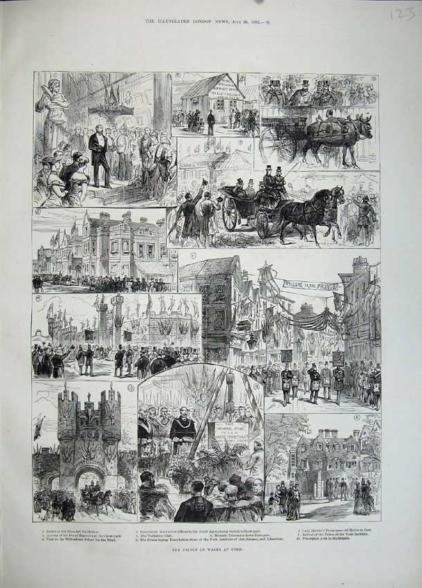 Old Antique Print 1883 Prince Wales York Arch Micklegate Wilberforce Yard 19th