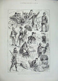 Old Antique Print 1883 Wimbledo Camp National Rifle Association Men Army 19th