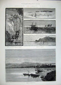 Old Antique Print 1883 Assouan Sakieh Shadouf Egypt River Nile Ships Art 19th