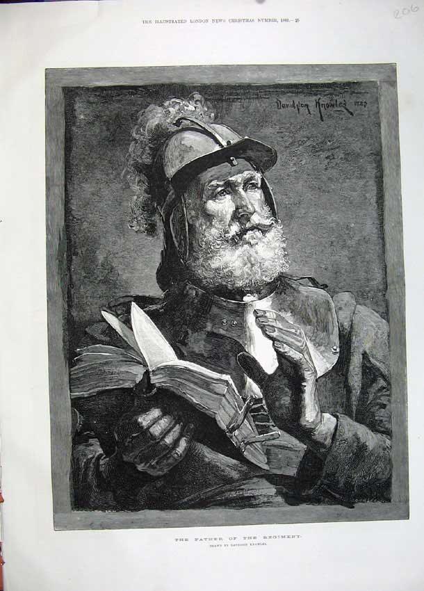 Original Old Antique Print 1883 Portrait Father Regiment Man War Knowles Art