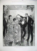 Old Antique Print 1883 Ice Skating Christmas Men Women Romance Children 19th