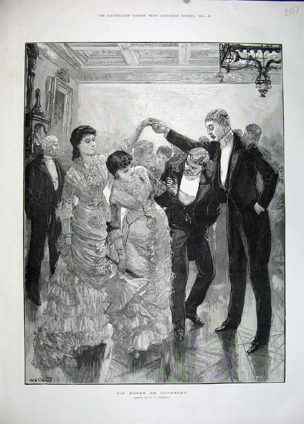 Old Antique Print 1883 Ice Skating Christmas Men Women Romance Children 19th