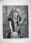 Old Antique Print 1883 Christmas Little Girl Bouquet Flowers Mother Art 19th