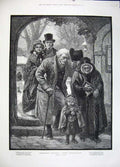 Original Old Antique Print 1883 Christmas Morning Family Man Woman Children