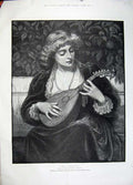Original Old Antique Print 1883 Una Toccata Beautiful Woman Music Phillott Art