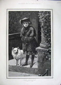 Original Old Antique Print 1883 Little Girl Puppy Dog Door Step Winter Fine Art