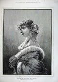 Original Old Antique Print 1883 Portrait Women Dressed Opera Tofano Art 19th