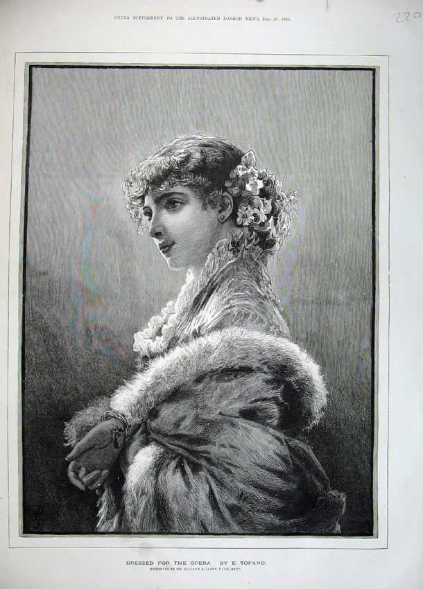 Original Old Antique Print 1883 Portrait Women Dressed Opera Tofano Art 19th