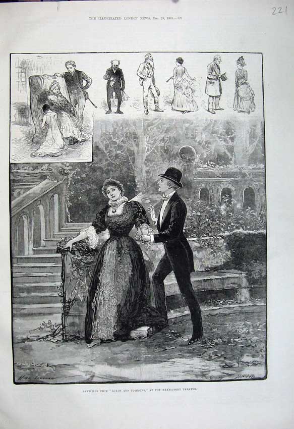 Old Antique Print 1883 Lords Commons Haymarket Theatre Romance Fine Art 19th