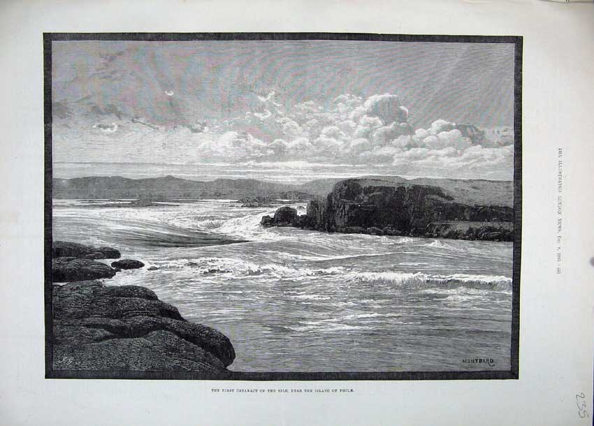 Old Antique Print 1883 Cataract River Nile Island Philae Sea Montbard Art 19th