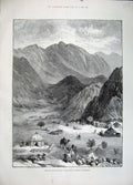 Old Antique Print 1883 Mountains Soudan Defile Haraza Kordofan Camels Art 19th