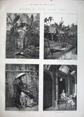 Old Antique Print 1883 Annam Cochin China Village River Native Lady Art 19th