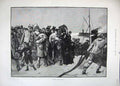 Original Old Antique Print 1883 Families Ship Dock Children Rope Sea Fine Art