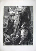 Old Antique Print 1883 Knowles Fine Art Men Fishing Boat Sea Lamp Light 19th
