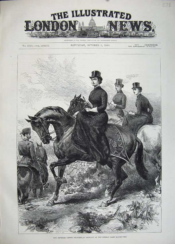 Original Old Antique Print Imperial Crown Princess Germany Horse 1883 Army 19th