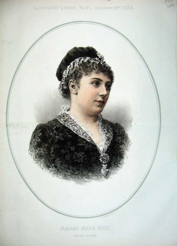 Old Antique Print 1883 Colour Portrait Madame Marie Roze Prima Donna Art 19th