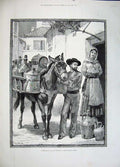 Old Antique Print 1883 Vendor Oil Vinegar Lisbon Portugal Salesman Donkey 19th