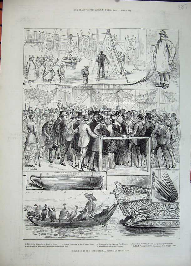 Old Antique Print 1883Fisheries Exhibition Fisherman Mussel Dredge Orkney 19th