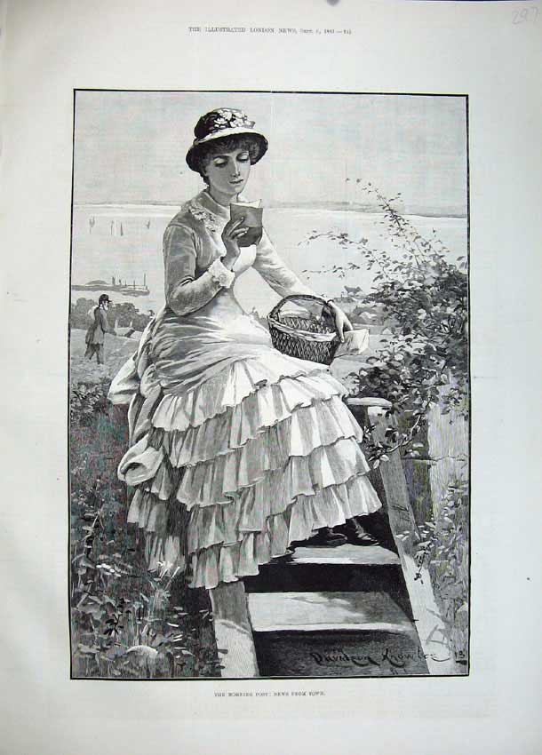 Original Old Antique Print 1883 Fine Art Beautiful Woman Reading Letter Knowles