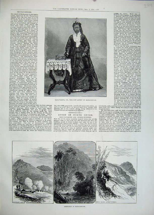 Original Old Antique Print 1883 Madagascar Ranavalona Queen Ambatomanga Angavo