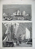 Old Antique Print 1883 Fisheries Boats Nets British Sea Seal Hunting Ship 19th