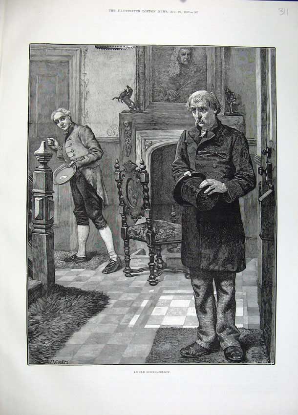 Original Old Antique Print 1883 Fine Art School Fellow Weekes House Men 19th