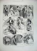Original Old Antique Print 1883Fisheries Exhibition Duchess Albany Fihserman