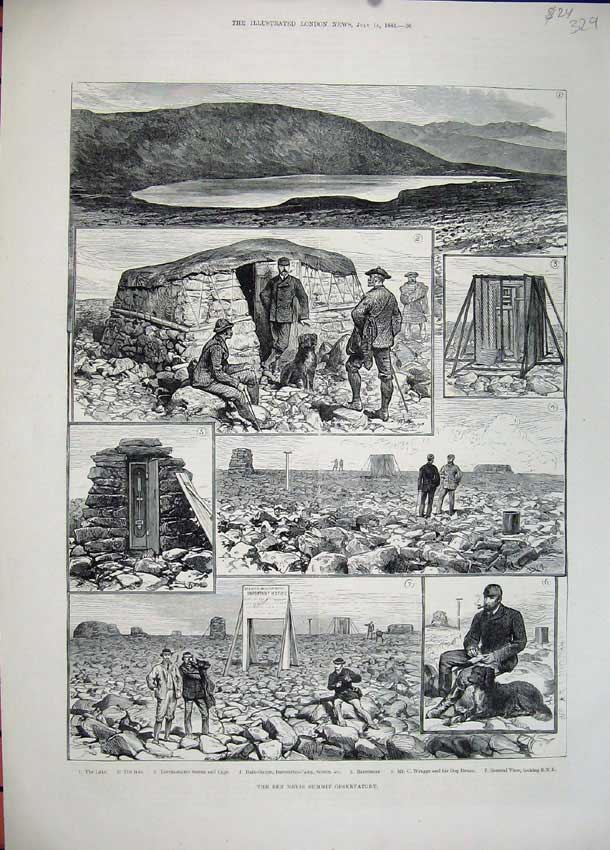 Old Antique Print 1883 Ben Nevis Observatory Mountain Lake Barometer Art 19th