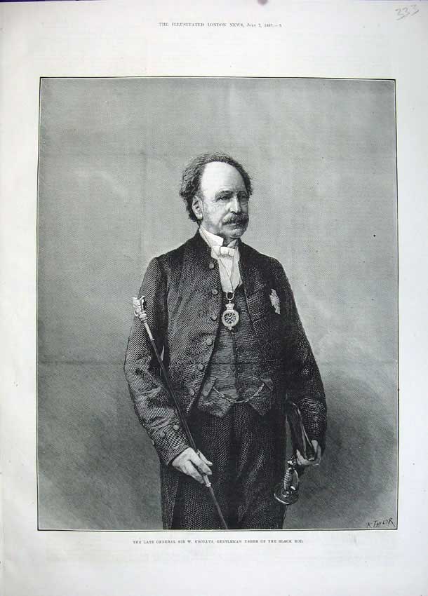 Old Antique Print 1883 General Sir Knollys Gentleman Usher Black Rod Art 19th