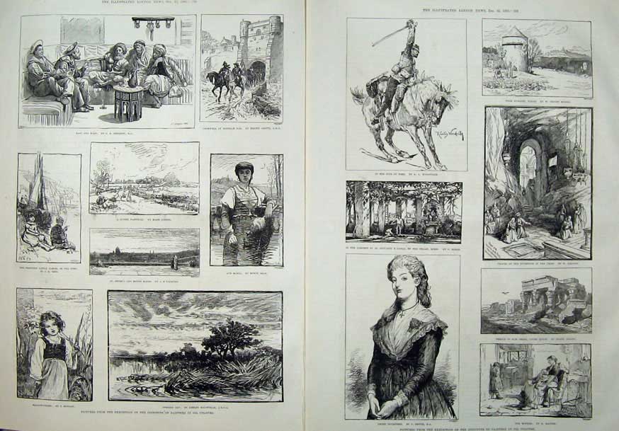 Old Antique Print 1883 Paintings Institute Painters Water Colours Horse 19th