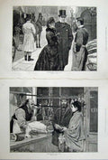 Original Old Antique Print Christmas 1883 Man Woman Turkey Goose King Fine Art