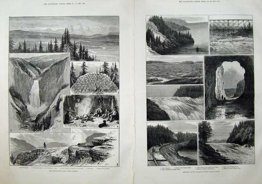 Old Antique Print Canadian Pacific Railway 1883 Yellowstone Park America 19th